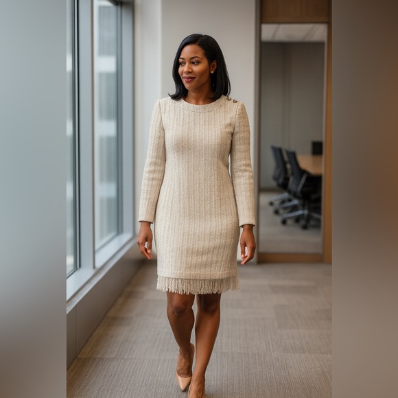 Marciano | Textured long sleeves dress with fringes - Picture 1 of 10